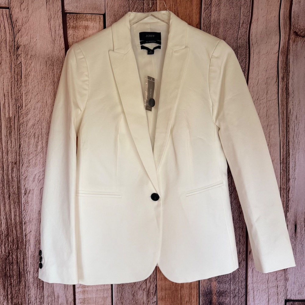 J.Crew Parke Blazer Bi-Stretch Ivory Tailored One Button Jacket  Size 6 NWT